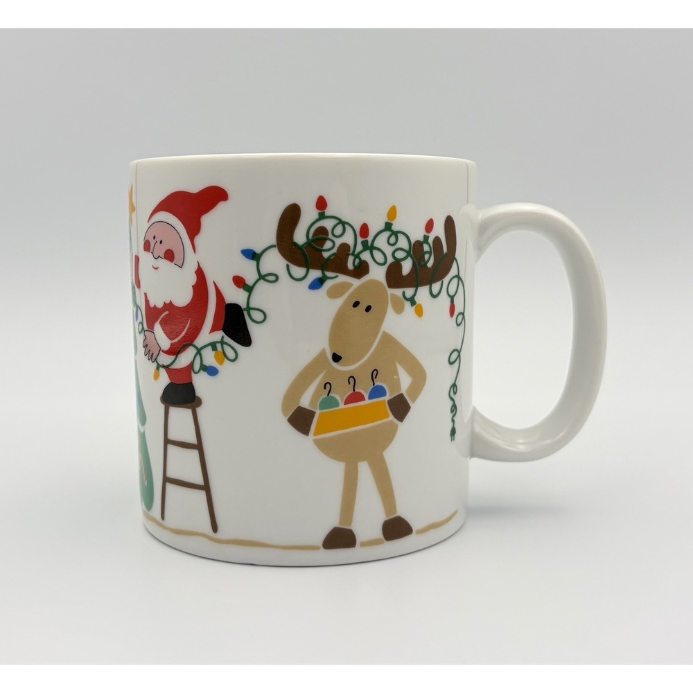 Vintage Avon Christmas Mug Santa Reindeer Tree Lights Coffee Cup 12oz 1985 Retro